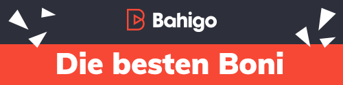Werbebanner mit Bahigo Logo und Schriftzug Die besten Boni auf rotem Hintergrund